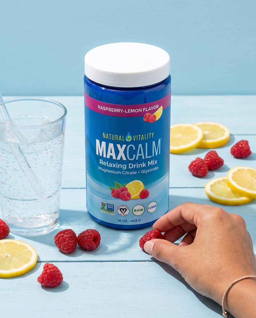 Magnesio citrato + glicinato, sabor raspberry-lemon