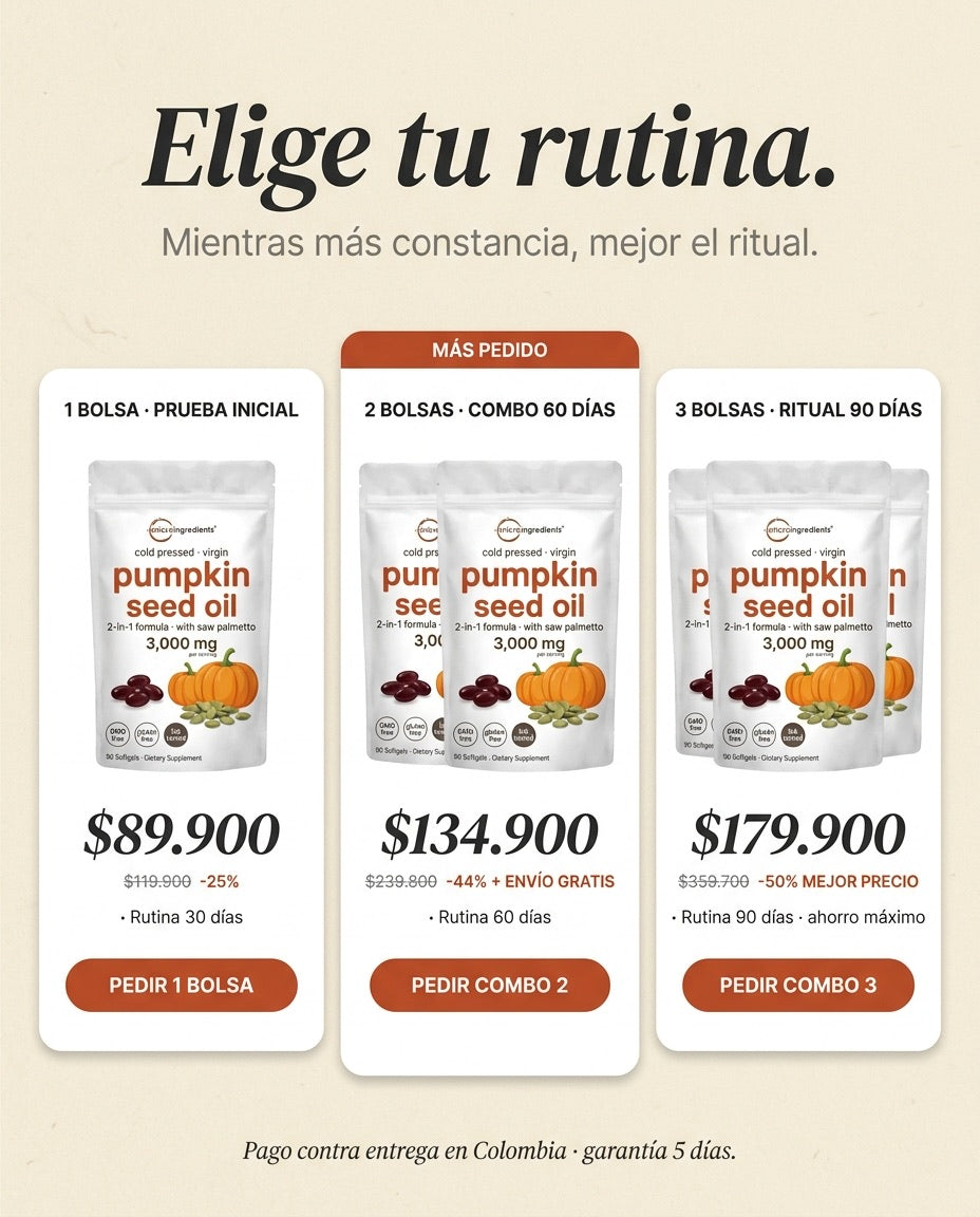 Elige tu rutina · 1 bolsa $89.900 · 2 bolsas $134.900 · 3 bolsas $179.900