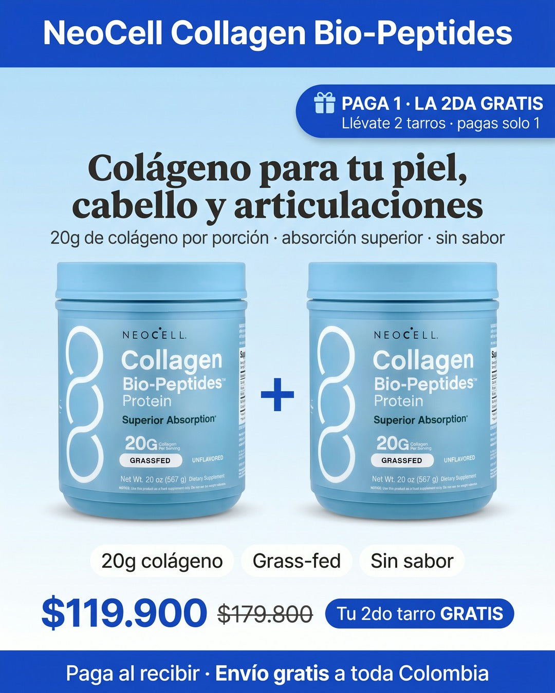 NeoCell Colágeno Bio-Peptides paga 1 lleva 2 gratis 119900