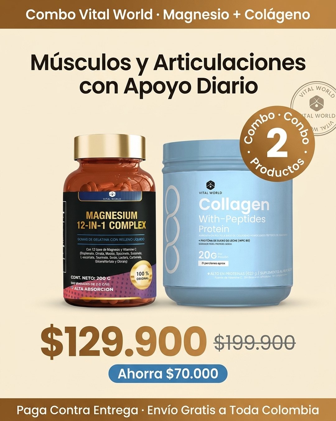 Combo Vital World · Magnesium 12-en-1 + Collagen Protein · paga contra entrega