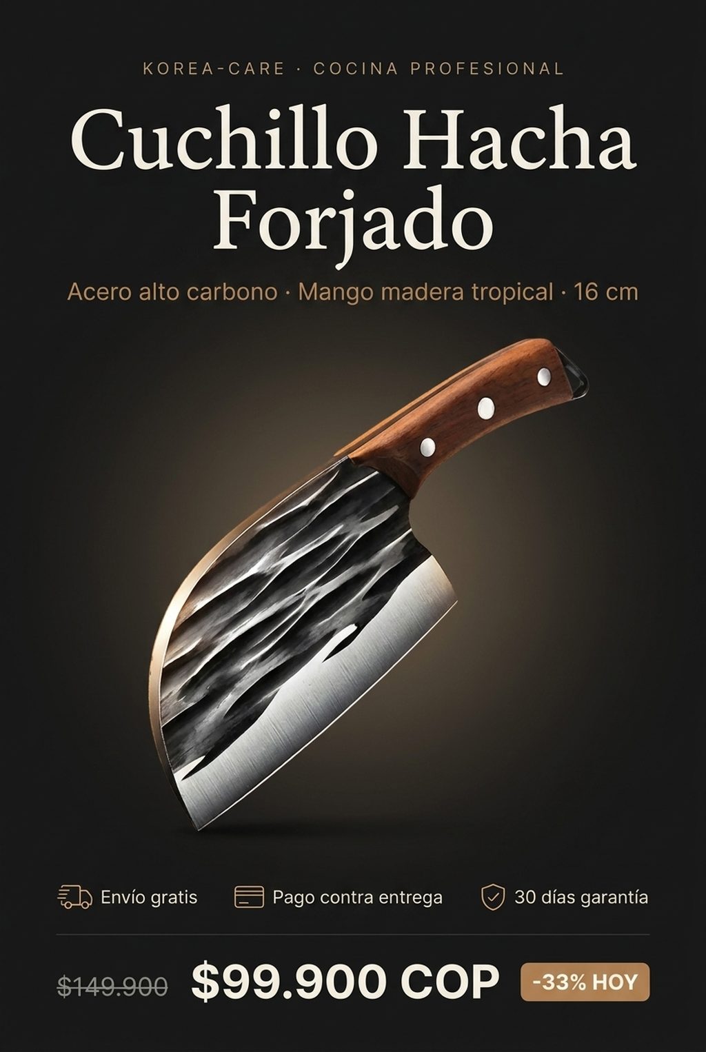 Cuchillo Hacha forjado Korea-Care · Alivio en cocina