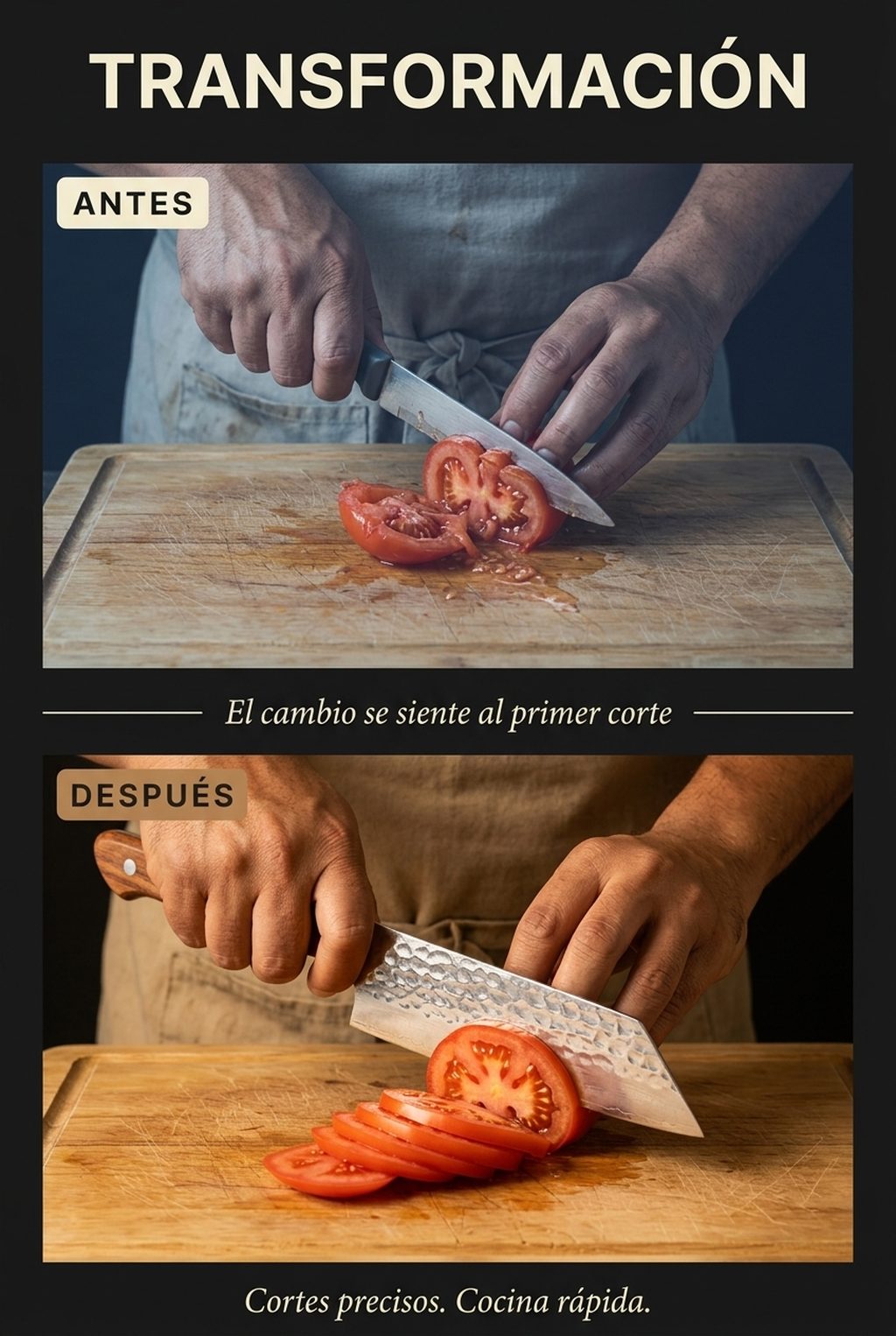 Antes y después: cocinar con cuchillo común vs cuchillo hacha forjado