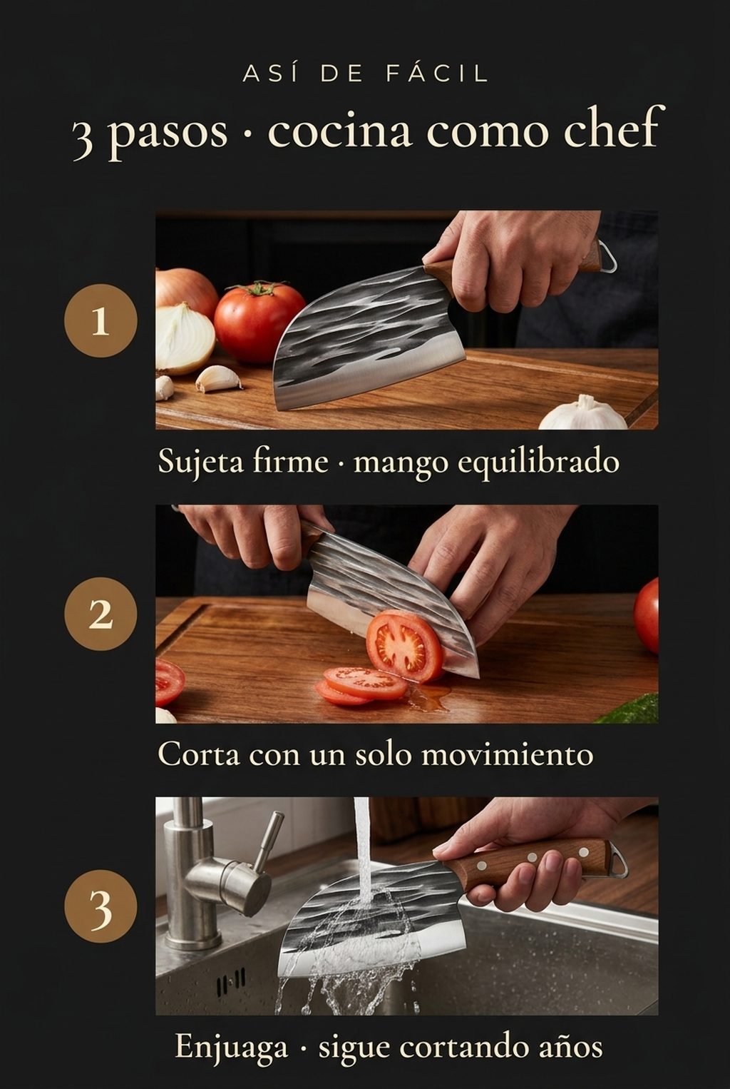 3 pasos: sujeta, corta, limpia