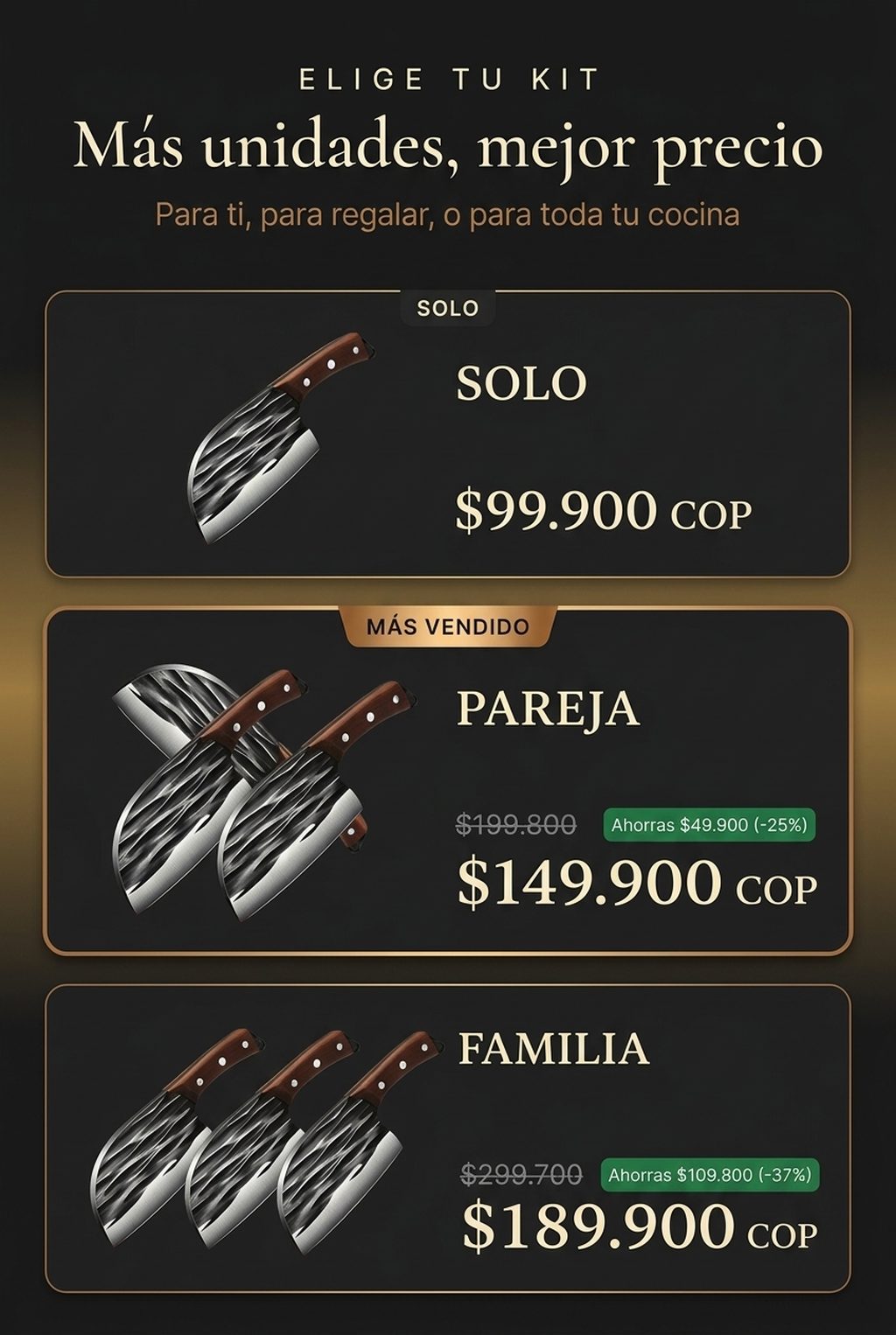 Elige tu kit: 1, 2 o 3 cuchillos