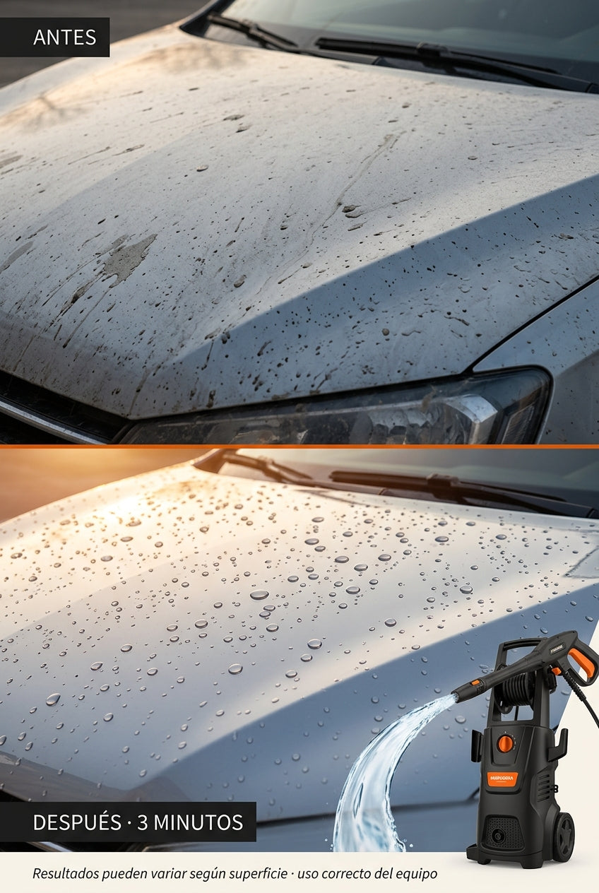 Antes y después · auto sucio queda limpio en minutos