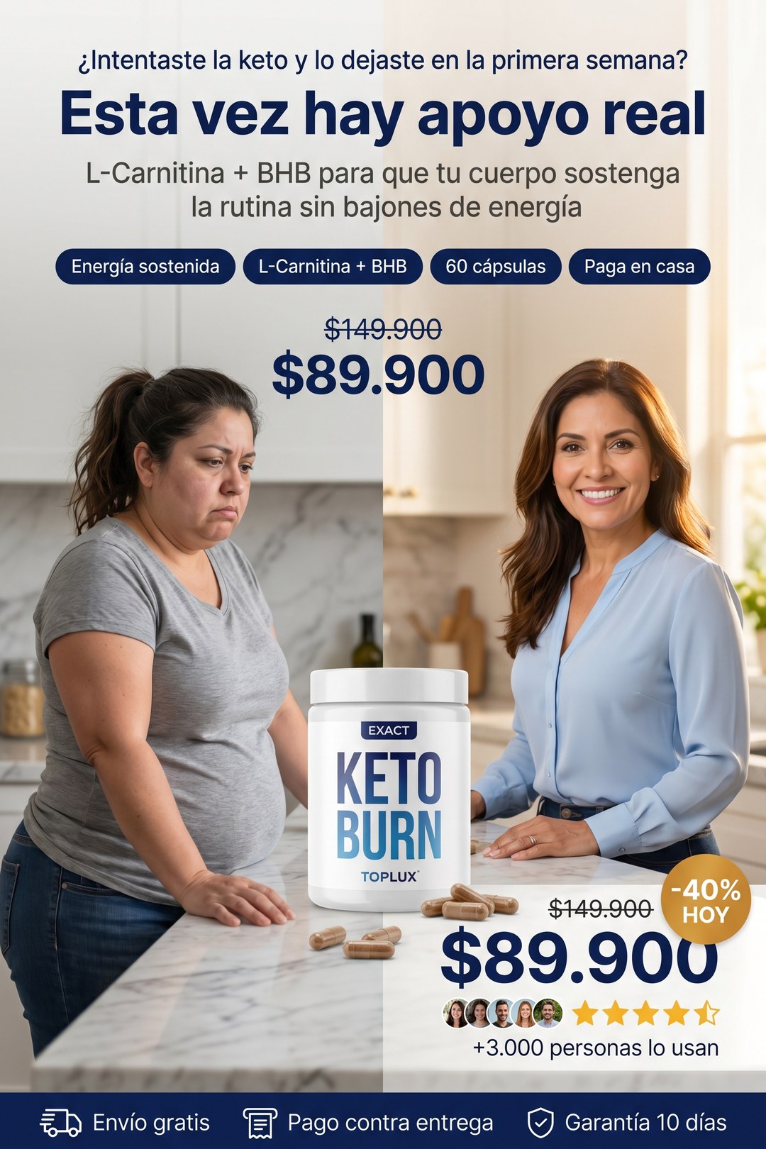 Keto Burn, el apoyo que te faltaba para sostener tu rutina keto. 60 cápsulas, $89.900, pago en casa al recibir.