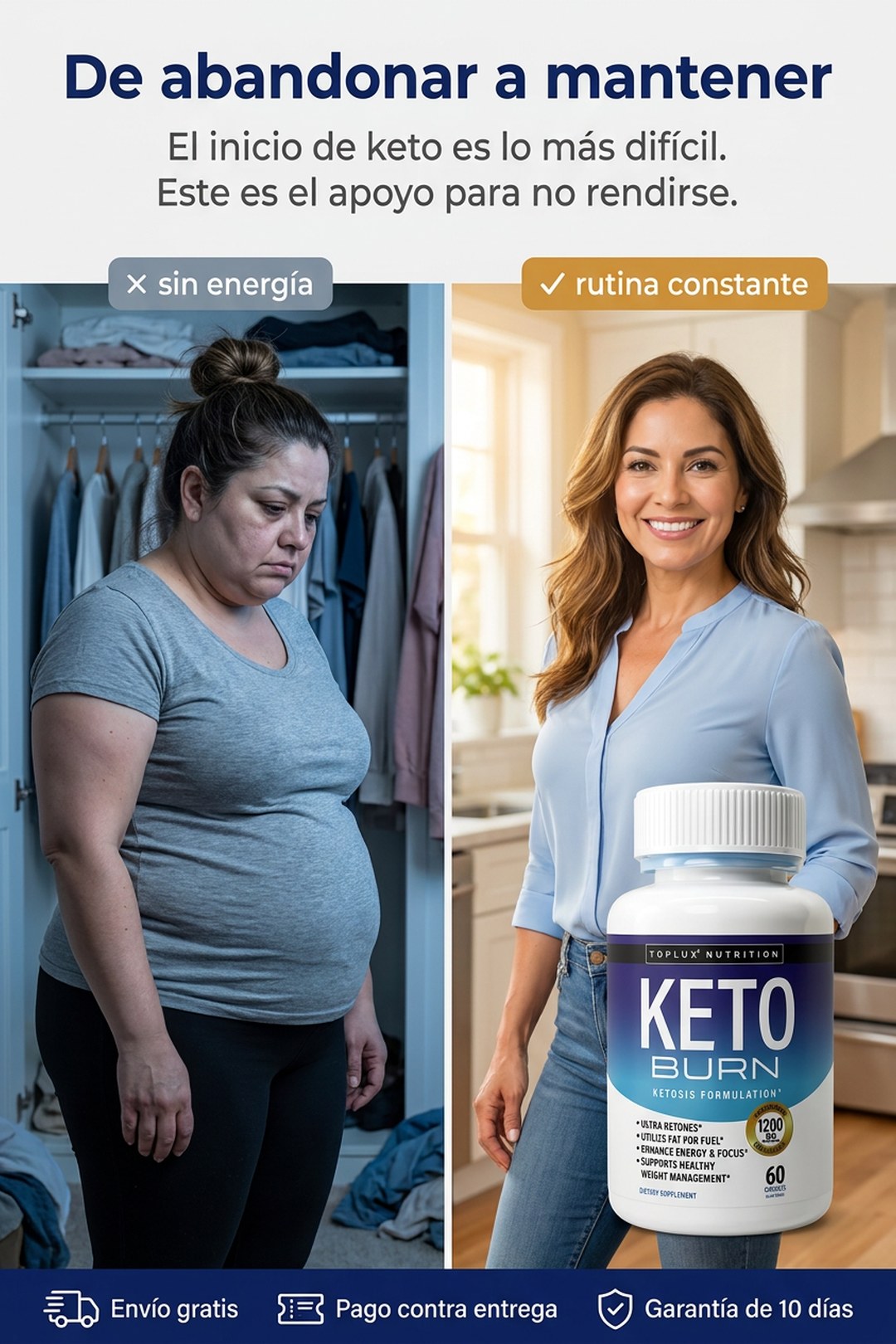 De abandonar a sostener: el apoyo para no rendirte en el inicio de la keto, antes y después.