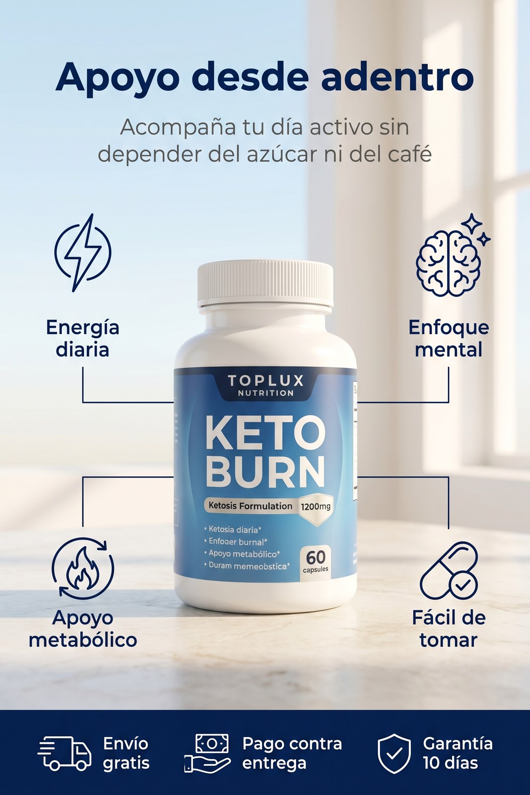 Apoyo desde adentro: energía diaria, enfoque mental, apoyo metabólico y fácil de tomar.