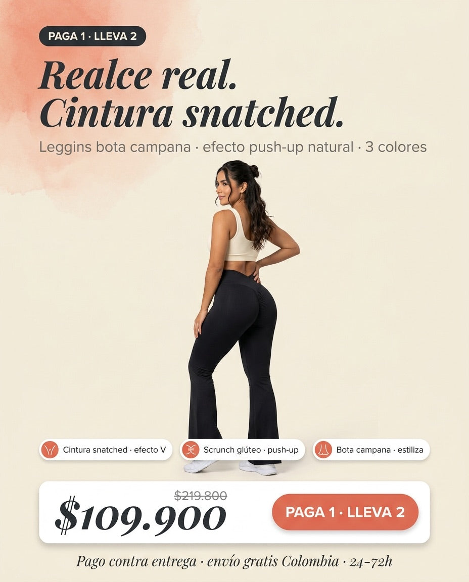 Realce sin gym · cintura snatched · vista 3/4 atrás · negro