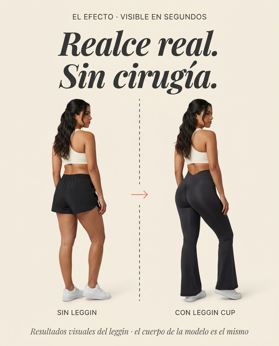 Sin leggin vs Con leggin Cup · efecto V visible en segundos