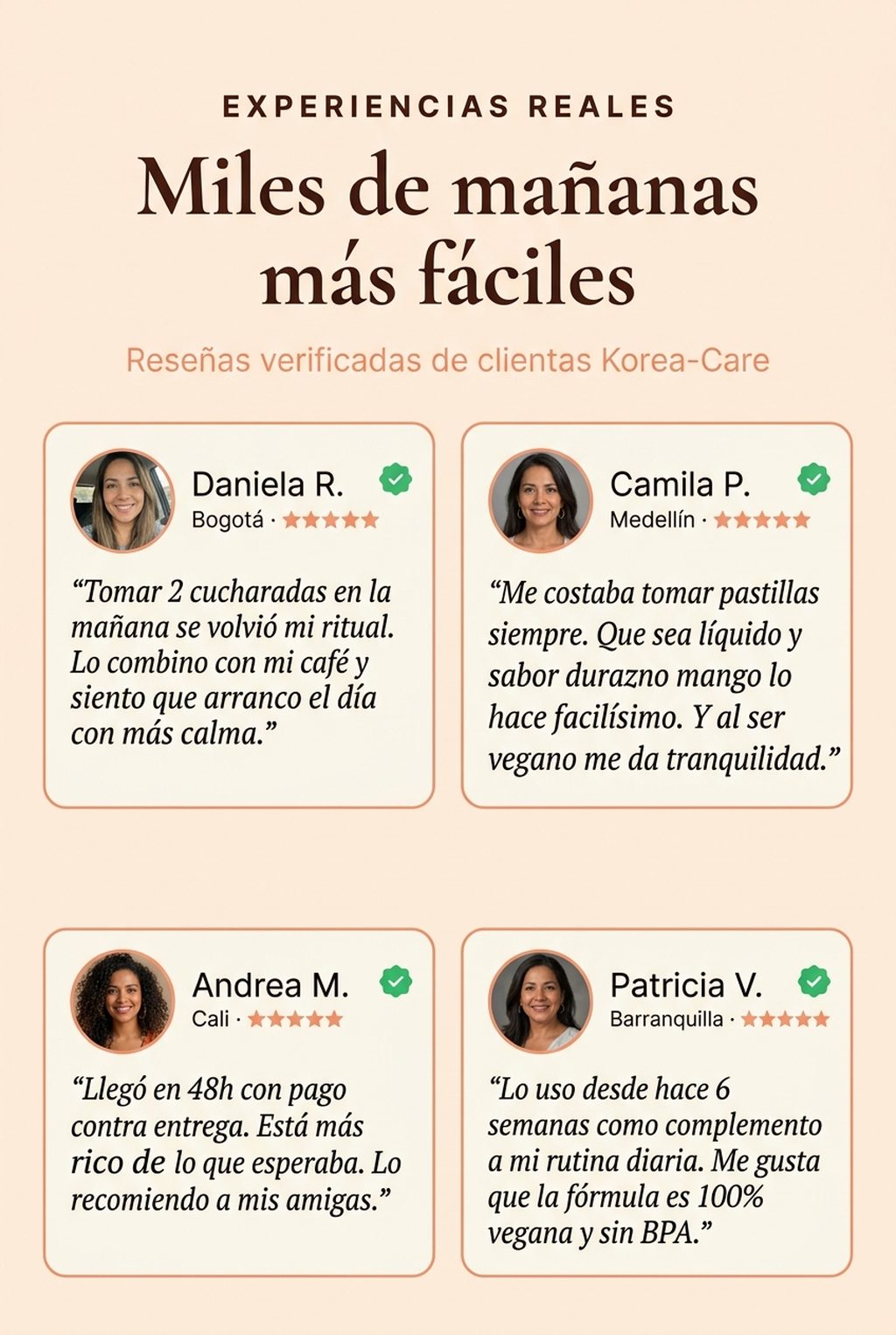 Testimonios verificados de clientas Korea-Care