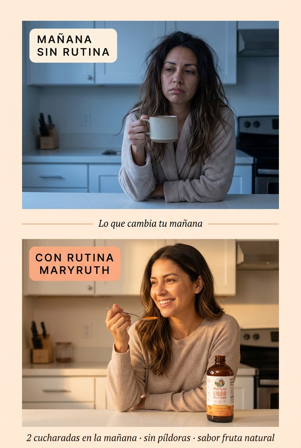 Rutina mañana con multivitamínico líquido MaryRuth's