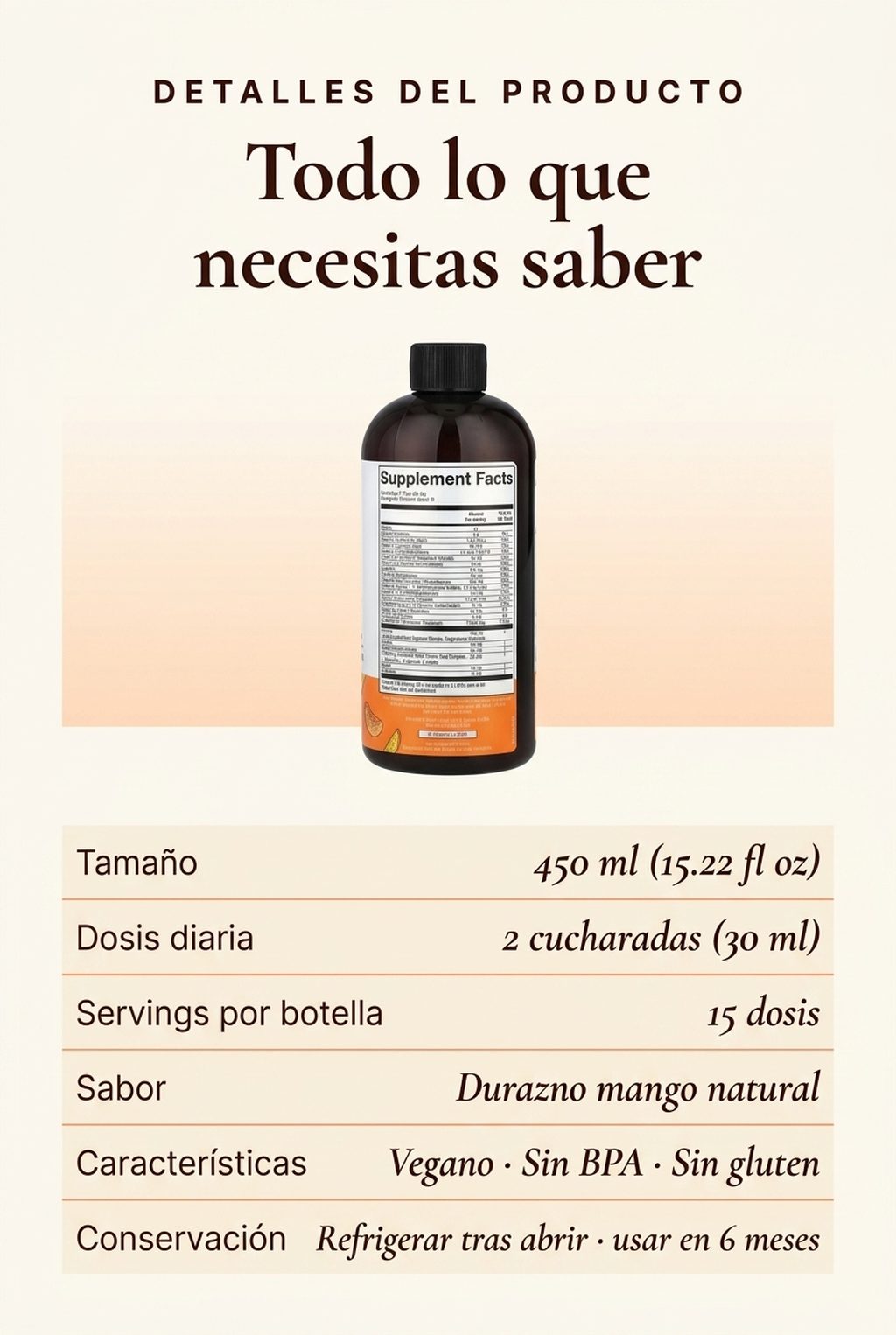 Ficha técnica: 450ml, vegano, sin BPA