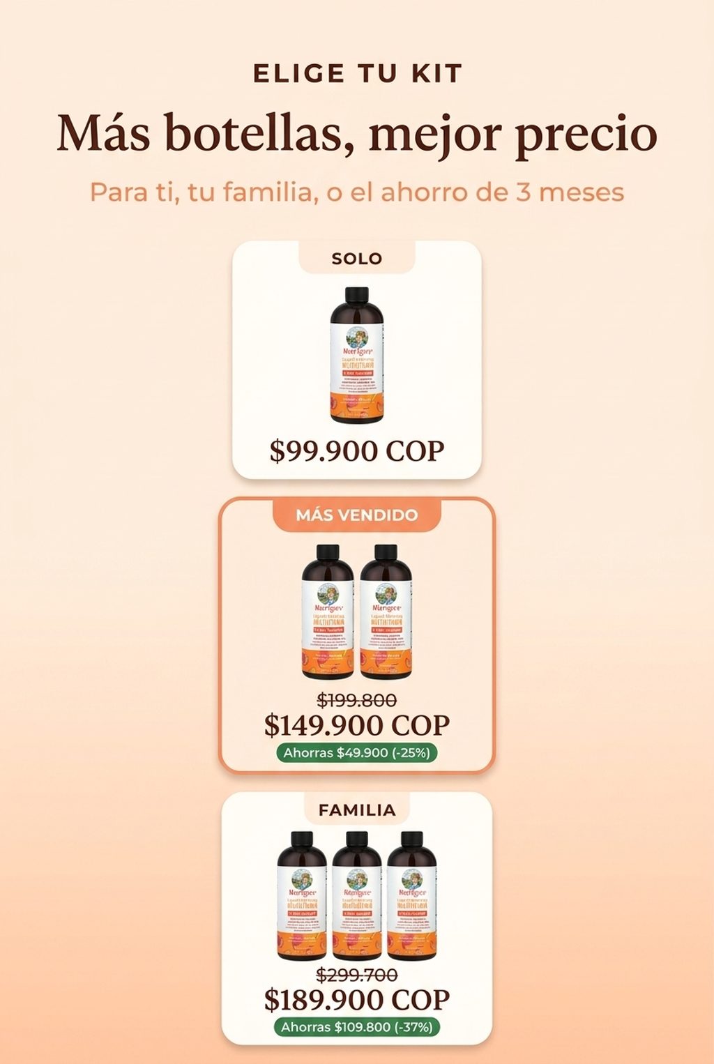 Elige tu kit: 1, 2 o 3 botellas