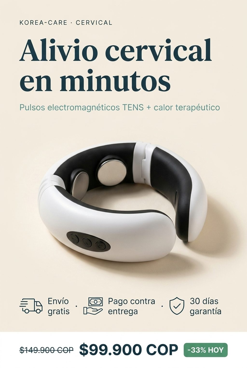 Masajeador cervical Korea-Care — Alivio en minutos con TENS + calor