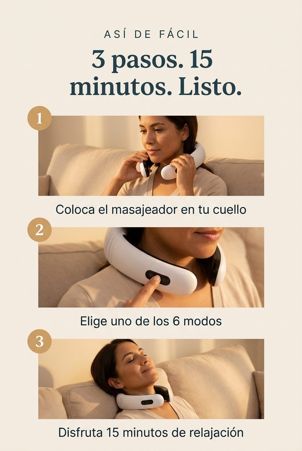 Modo de uso en 3 pasos · 15 minutos