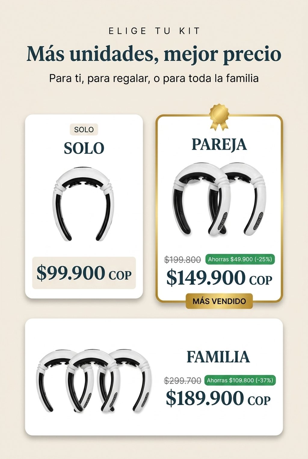 Elige tu kit: 1, 2 o 3 unidades — más unidades, mejor precio