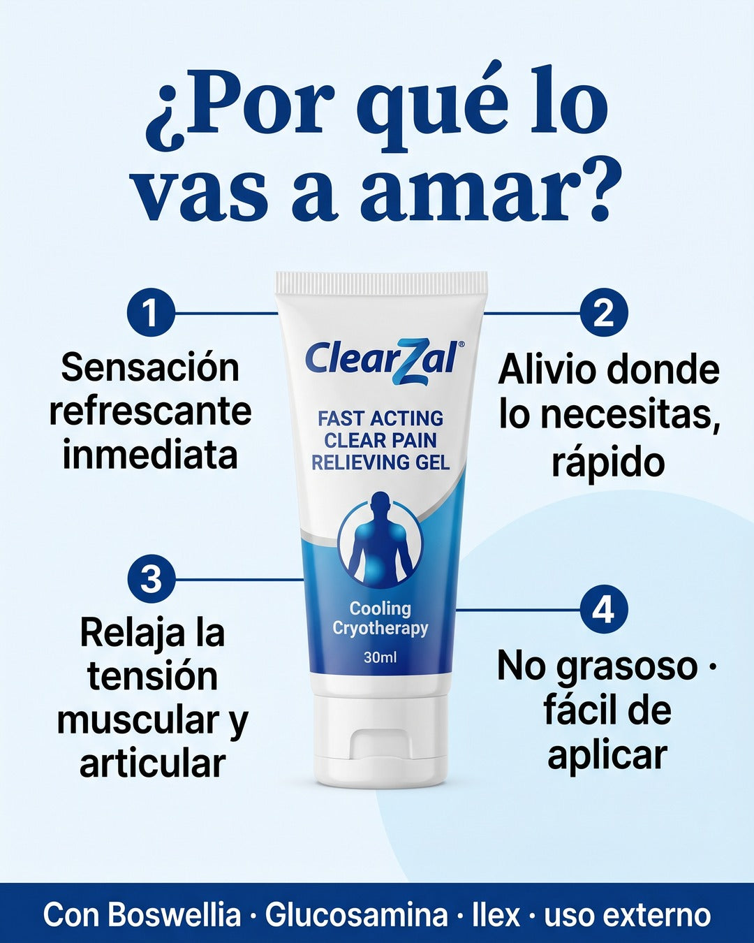 Sensación refrescante alivio rápido relaja tensión muscular no grasoso