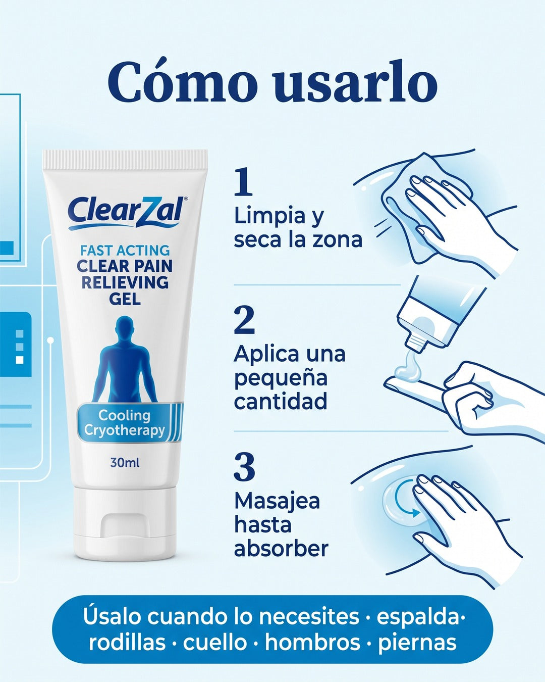 Cómo usarlo limpia aplica masajea espalda rodillas cuello hombros