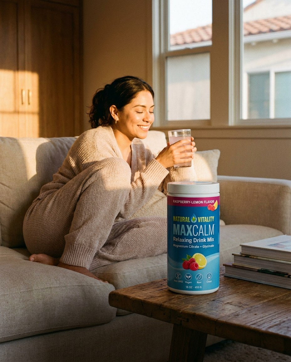 Mujer relajada con su bebida MaxCalm