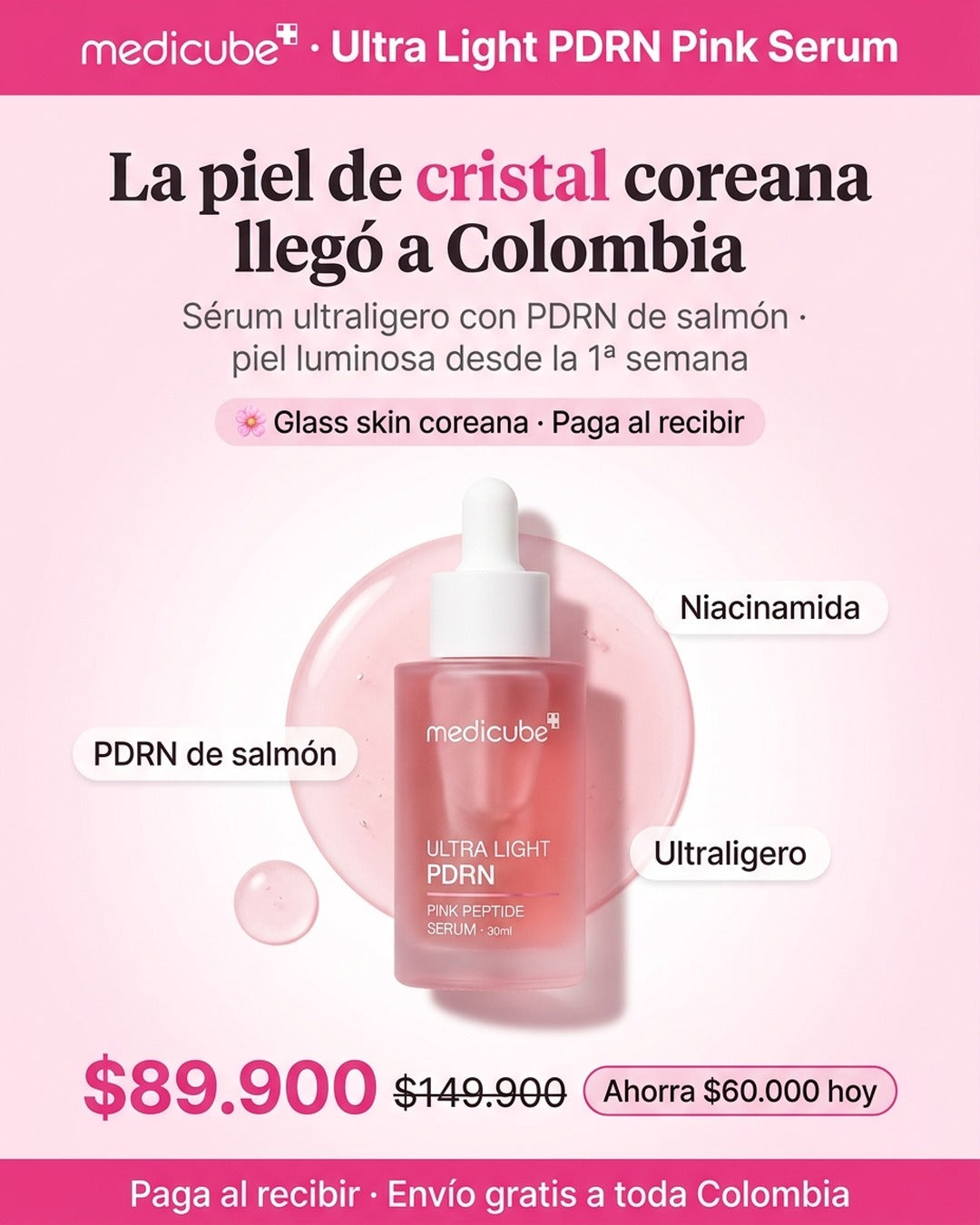 medicube Ultra Light PDRN Pink Serum piel de cristal coreana 89900 paga al recibir