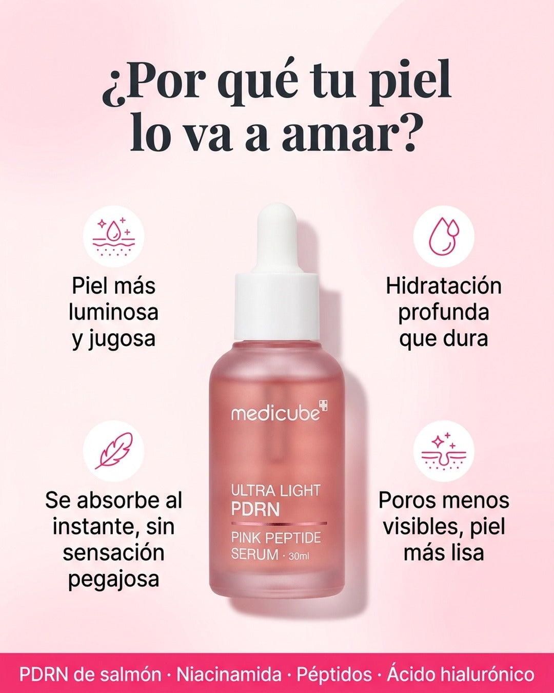 Piel más luminosa hidratación profunda se absorbe al instante poros menos visibles