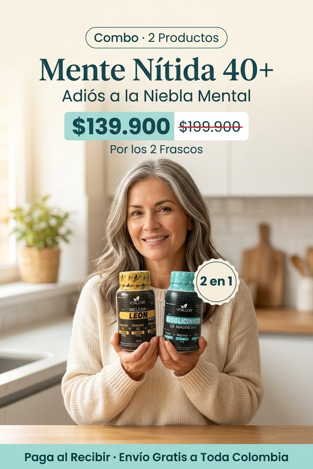 Combo Mente Nítida 40+ — Melena de León + Magnesio Bisglicinato · $139.900 · paga al recibir