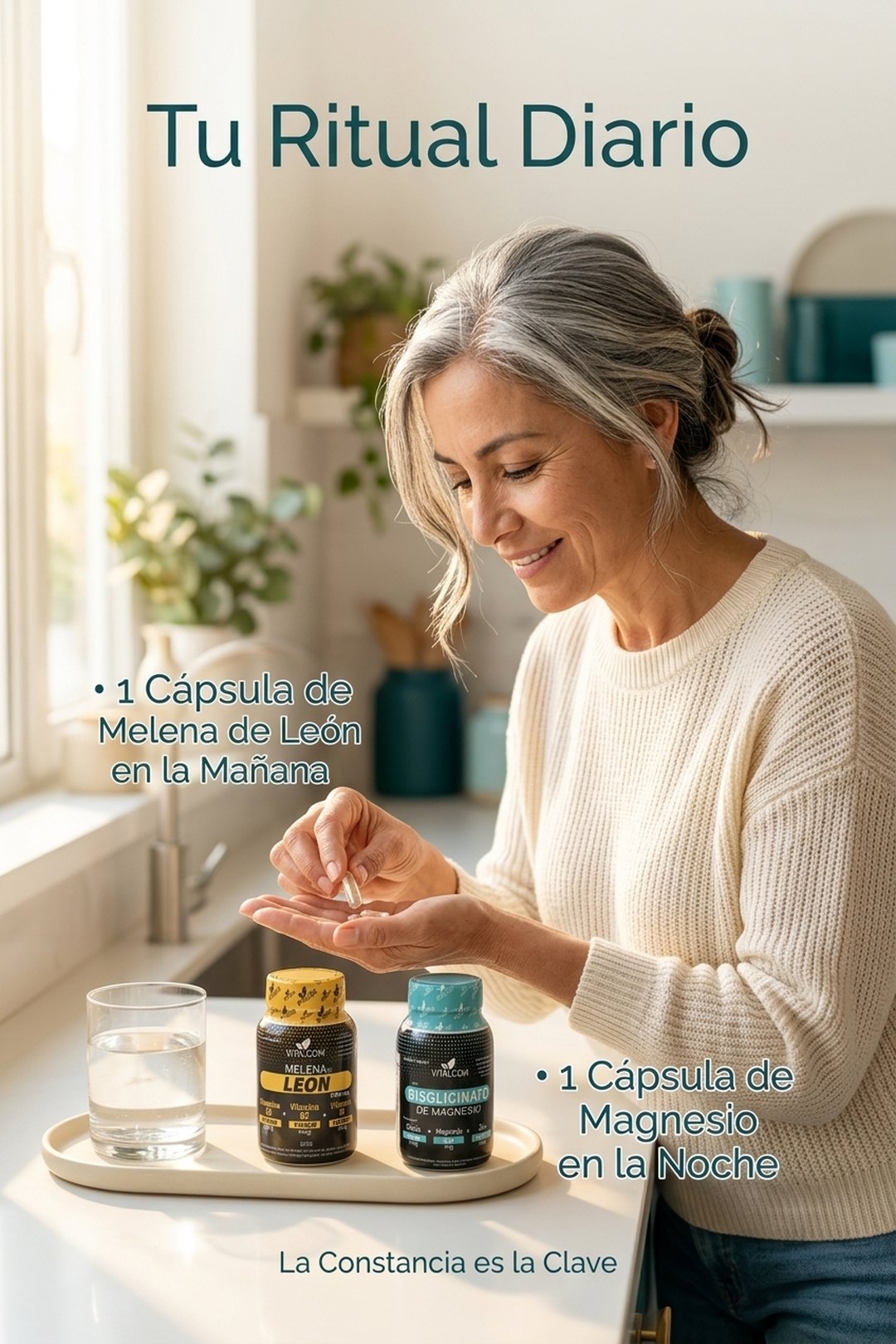 Modo de uso · 1 cápsula de Melena de León en la mañana + 1 de Magnesio en la noche