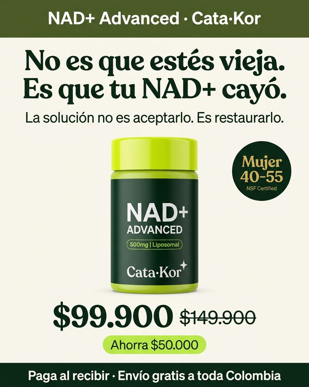 NMN NAD+ Advanced Cata·Kor 1000 mg · 60 cápsulas · paga al recibir
