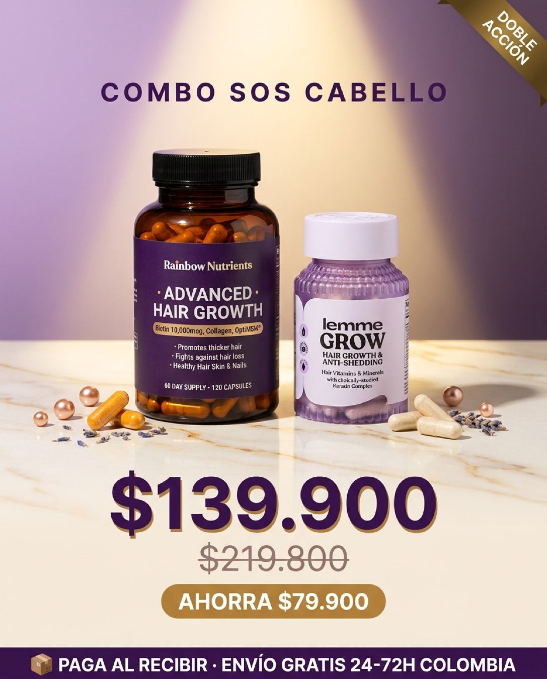 Combo SOS Cabello $139.900 · ahorra $79.900 vs comprar por separado